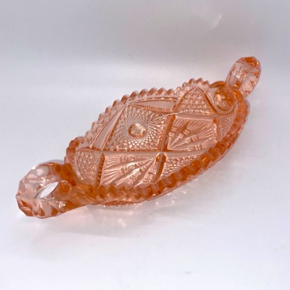VINTAGE PINK GLASS SERVING or CANDY DISH with HANDLES
